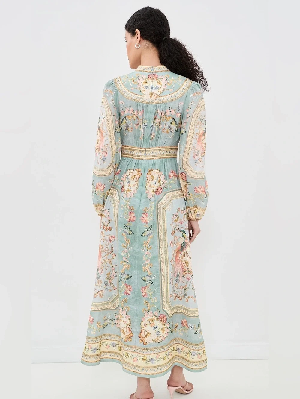 NWOT Zimmermann Roselight Plunge Linen Midi Dress Blue Floral, Size AU 0/1/2/3 - Picture 2 of 16
